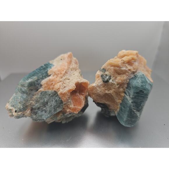 Fluorapatite On Orange Calcite 2pc Raw Specimen. 90lbs - Picture 2 of 11
